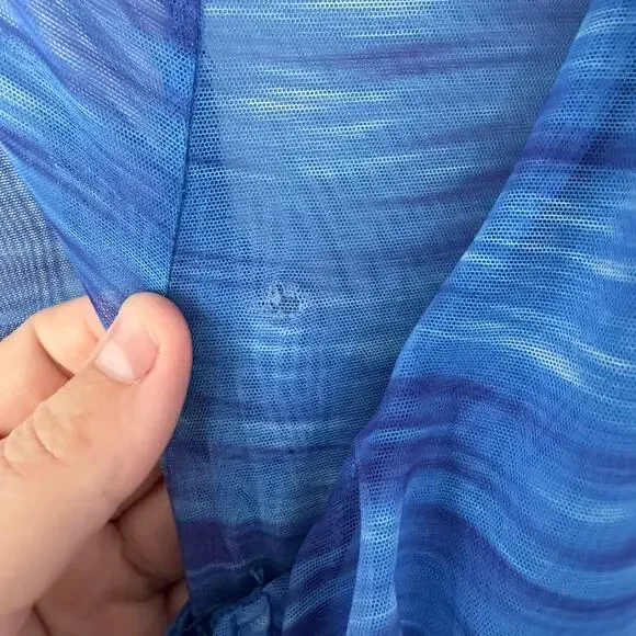 Akira Aqua Babe Mesh Printed Midi Dress BodyCon Size Small Form Fitting Blues - Picture 9 of 14